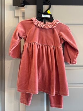 Adventurewear Dusty Rose Velvet Ruffle-Neck Dress with Matching Leggings
